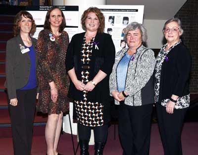 Incoming Engineers Geoscientists Manitoba President Lindsay Melvin, P.Eng., FEC, APEGS President Tara Zrymiak, P.Eng., FEC, outgoing Engineers Geoscientists Manitoba President Lesley McFarlane, P.Eng.