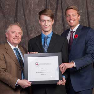 Robert Johanson, Ph.D., Engineering Licensee, Head of Dept. of Electrical and Computer Engineering, University of Saskatchewan; Ryan Caufield, 2017 Brian Eckel Memorial Scholarship Award recipient and Paul Walsh, P. Eng., ACEC-SK Chair